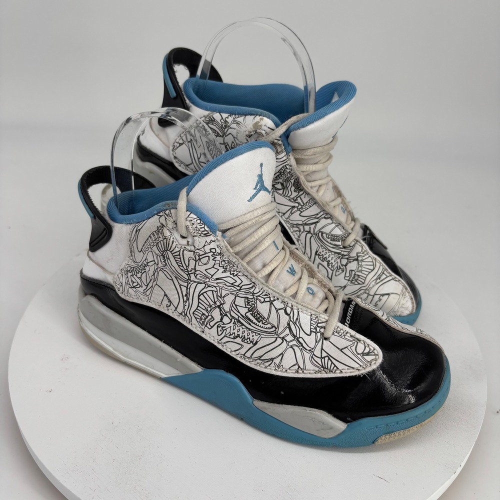Jordan Dub Zero Kids Sneakers 1Y White Blue Black Laser Etched University Blue